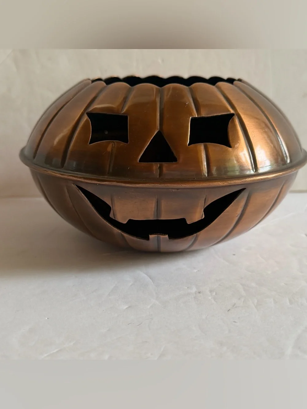 Restoration Hardware Copper Vintage Retired Jack-O-Lantern Pumpkin Bowl,